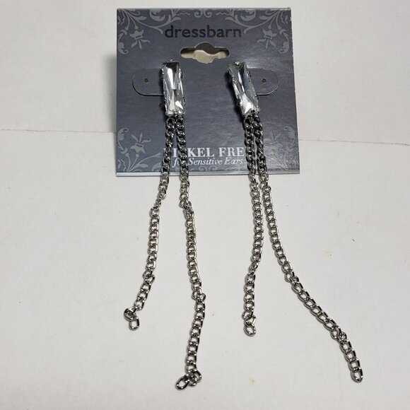 2/$30 Silver tone Chain & Crystal Design Drop Dangle Post Earrings - Jewelry - Picture 1 of 7